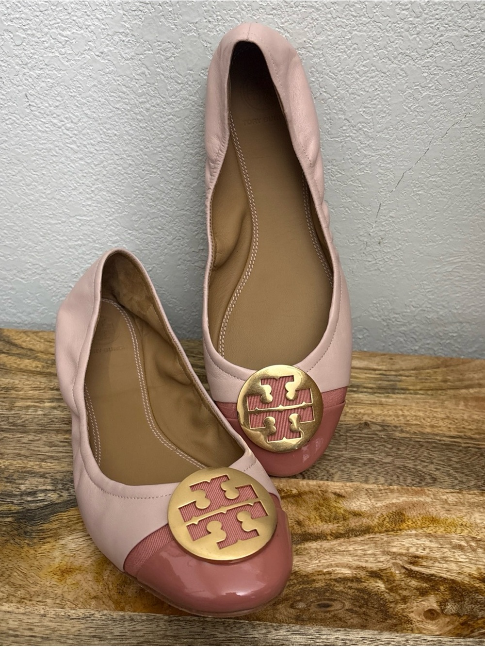 TORY BURCH MINNIE SEA SHELL PINK LEATHER REVA TRAMONTO CAP TOE BALLET FLATS 9